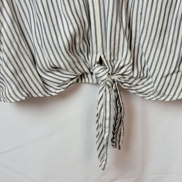 Madewell V-Neckline Tie Front Shirt - White w Blue Stripes - Super Cute! - Picture 6 of 9